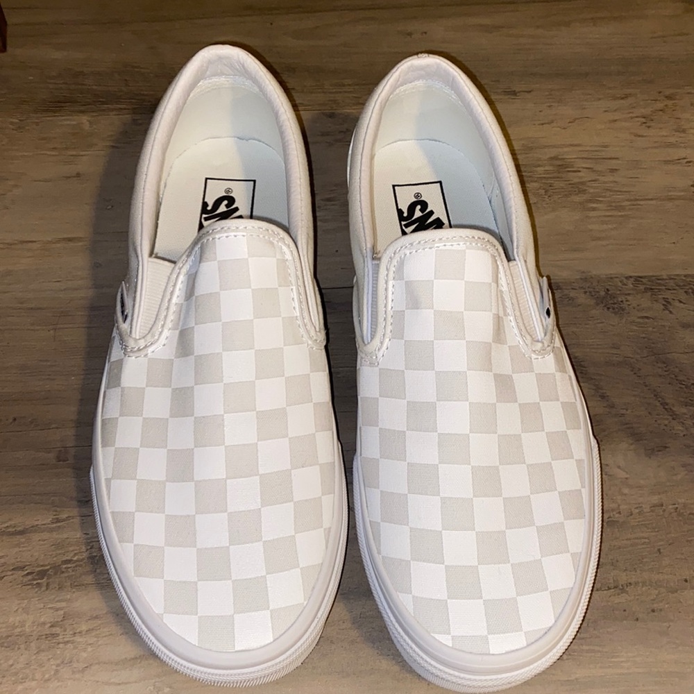 Vans White Checkerboard Slip on Sneakers